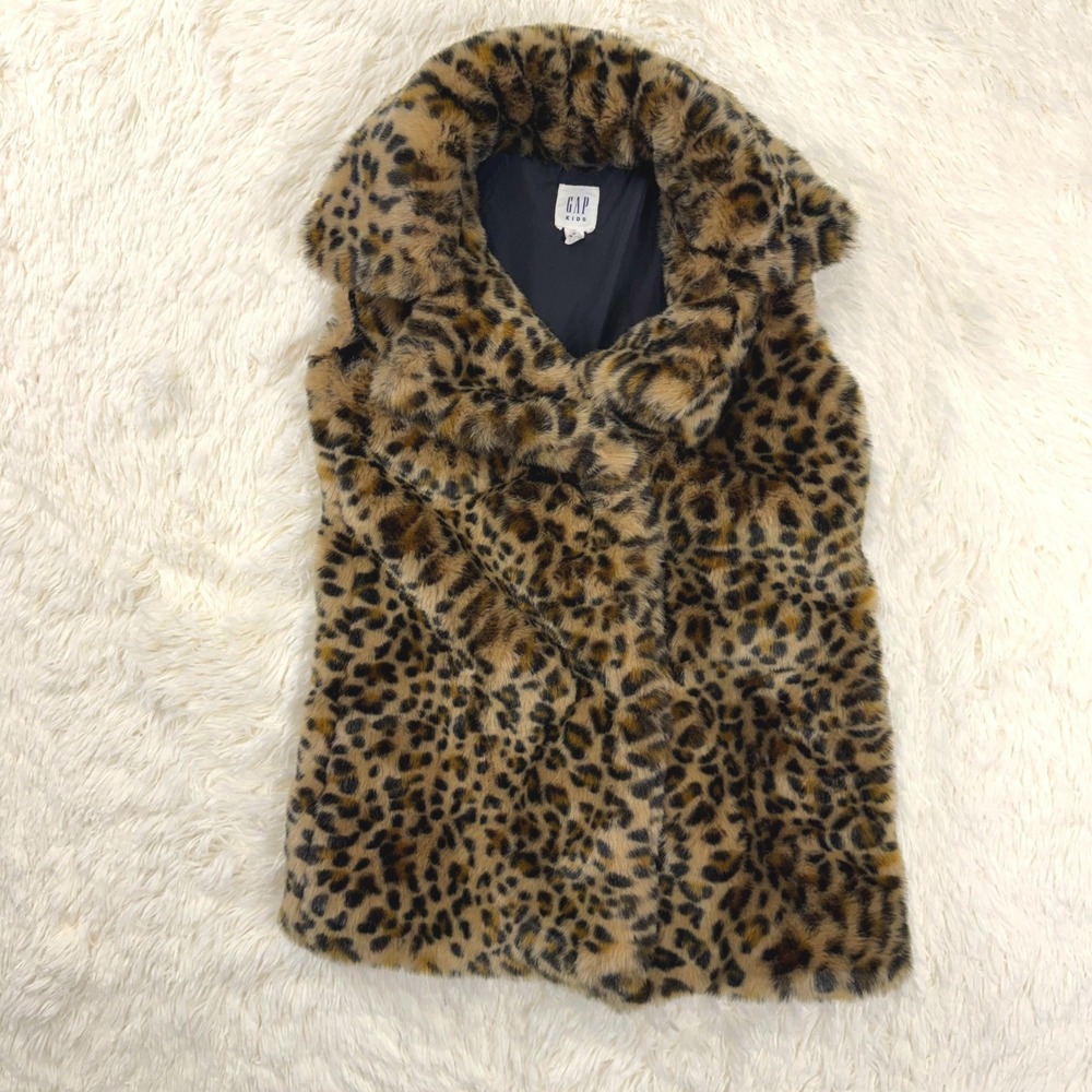 Gap Faux Fur Vest Kids Size M 8-9 Leopard Print Brown Animal Print Outerwear